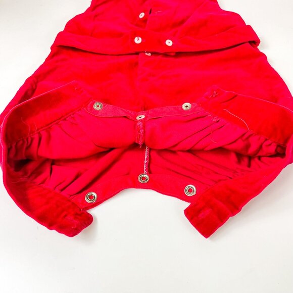 Vintage Handmade Red Velvet Baby Romper Button Closure Pockets - Picture 5 of 9